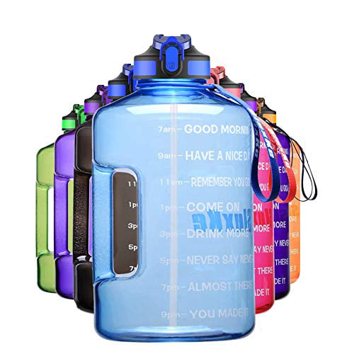 Gym and Outdoor Sports Large 128OZ,One Click Open，BPA Free,Ensure You Drink Enough Water Daily for Fitness SLUXKE 1 Gallon Water Bottle Wide Mouth with Time Marker &Straw 