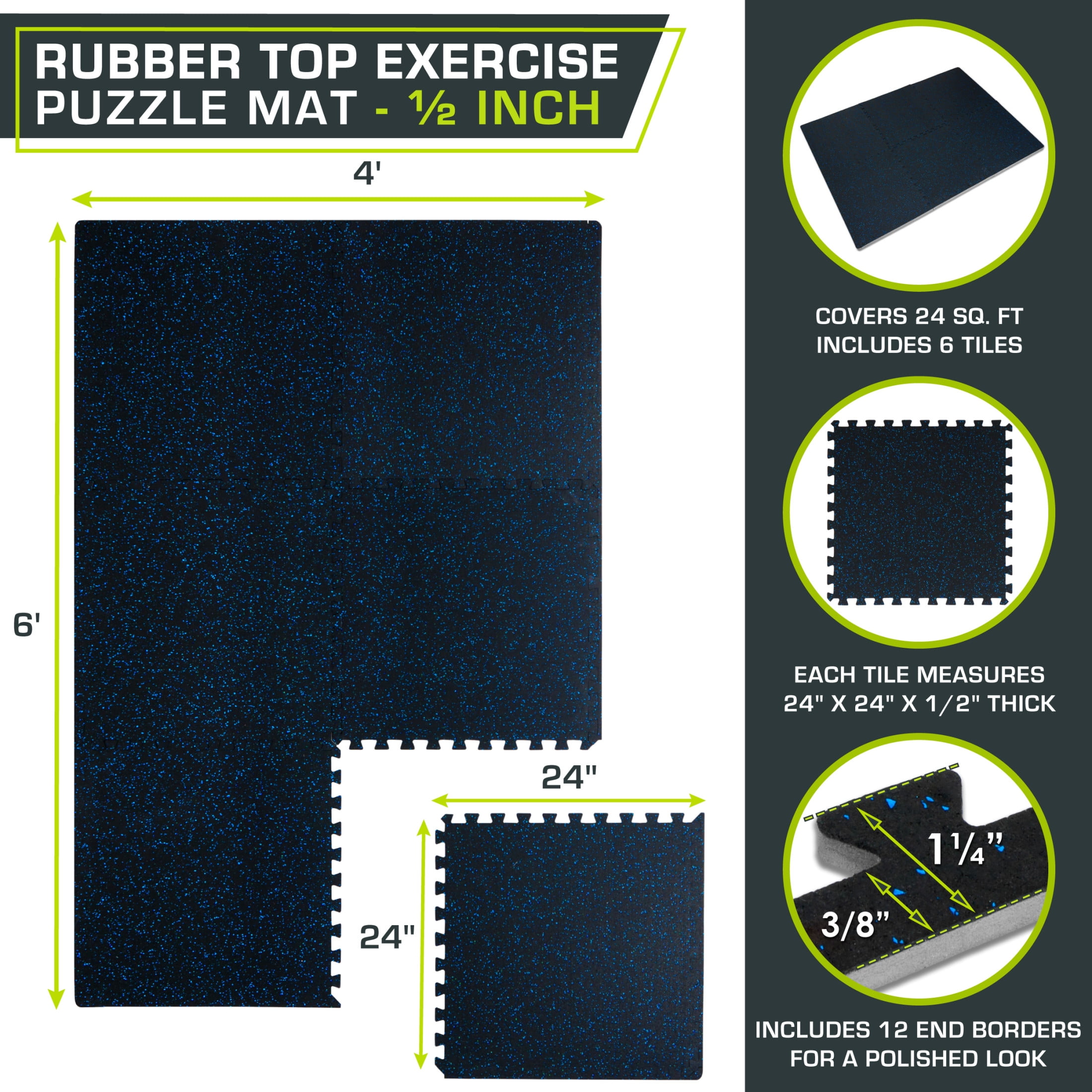 ProsourceFit Rubber Top Exercise Puzzle Mat ½-in, EVA Foam & Rubber Tiles for Home Gym