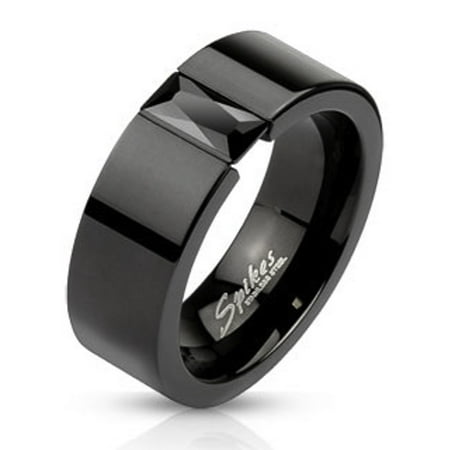 ip unisex cz mm stainless princess ring band cut steel width