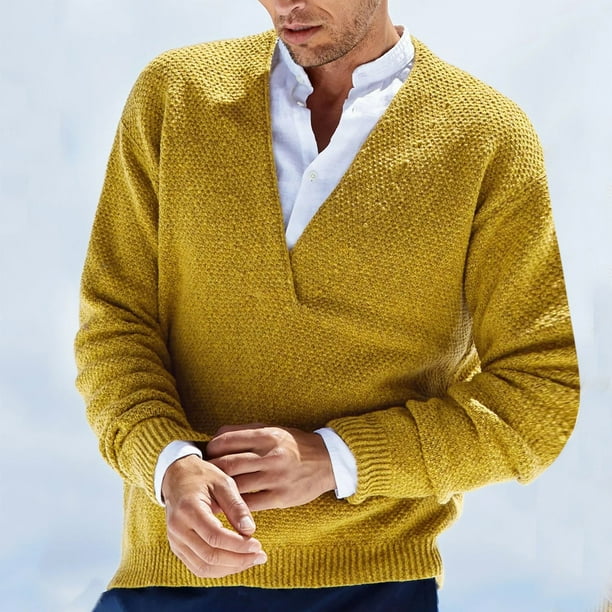Gibobby Sueter cuello redondo hombre Sueter de cachemira sin costuras para hombre sueter de lana de punto casual Amarillo Chica Walmart en linea