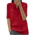 thumbnail image 2 of Summer Homenesgenics Womens Tops under $5 Women'S Solid Color V-Neck Five-Point Sleeve Casual Shirt Top Red M, 2 of 3