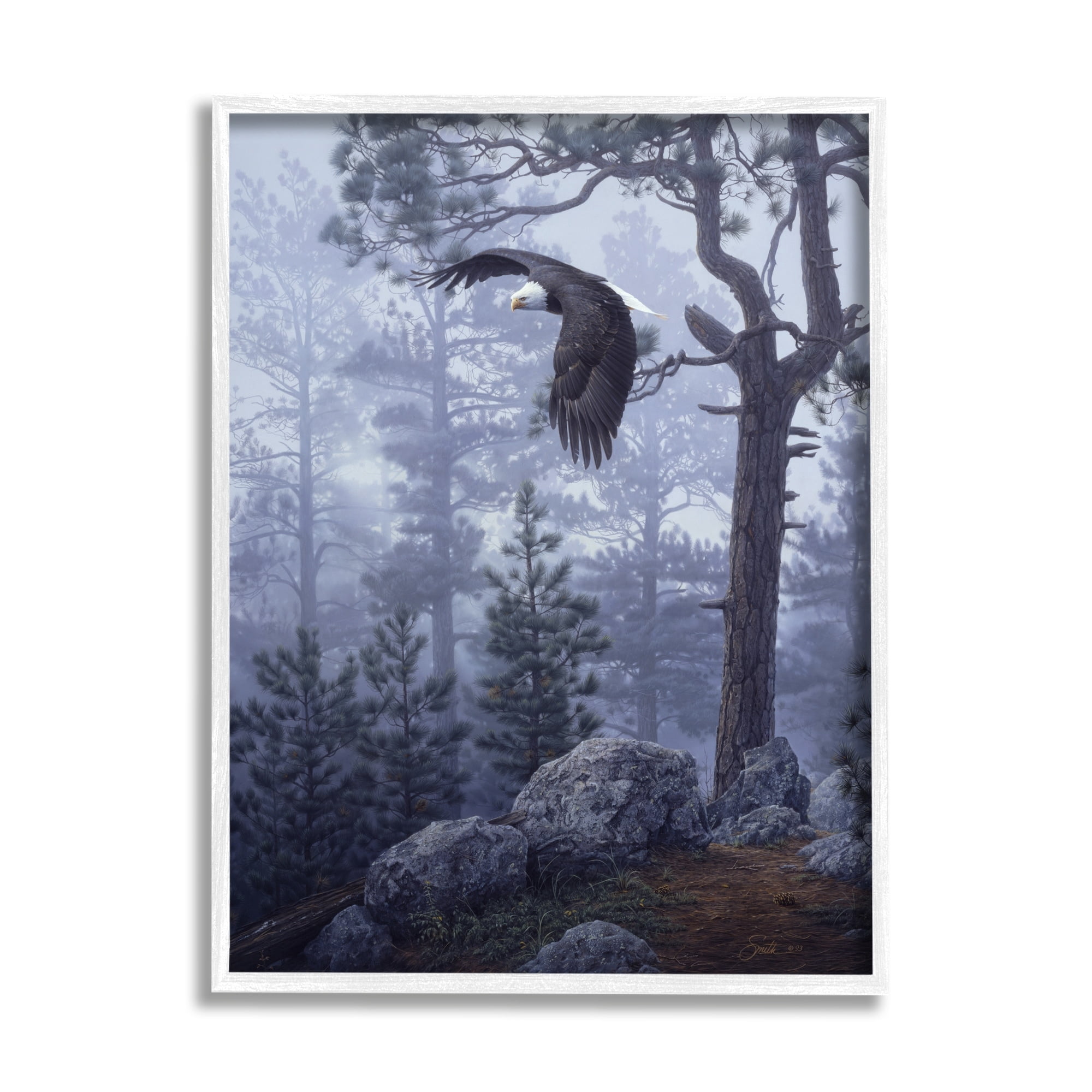 Stupell Industries Eagle Flying Woodland Scene Animals & Insects Photography White Framed Art Print Wall Art