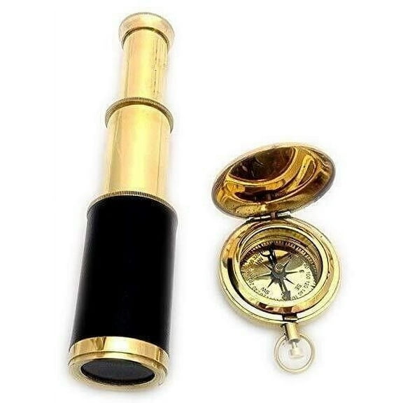Antique Brass Telescope With Push Button Compass Combo Campaign Hiking & Gift