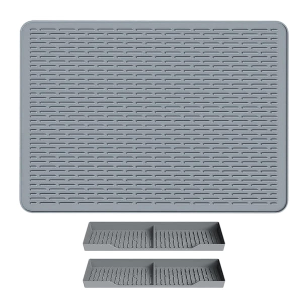 Tapete para secar platos, cubierta para estufa, fácil de limpiar y secar, escurridor de platos multiusos para cocina. Gris