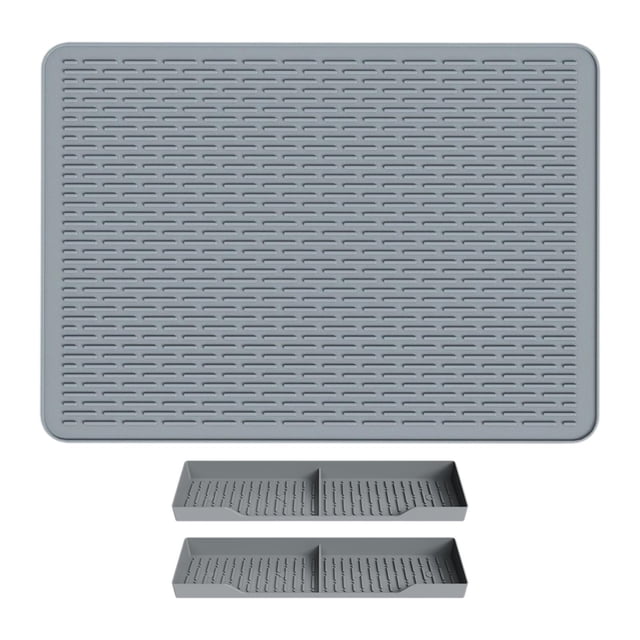 Tapete para secar platos, cubierta para estufa, fácil de limpiar y secar, escurridor de platos multiusos para cocina. Gris