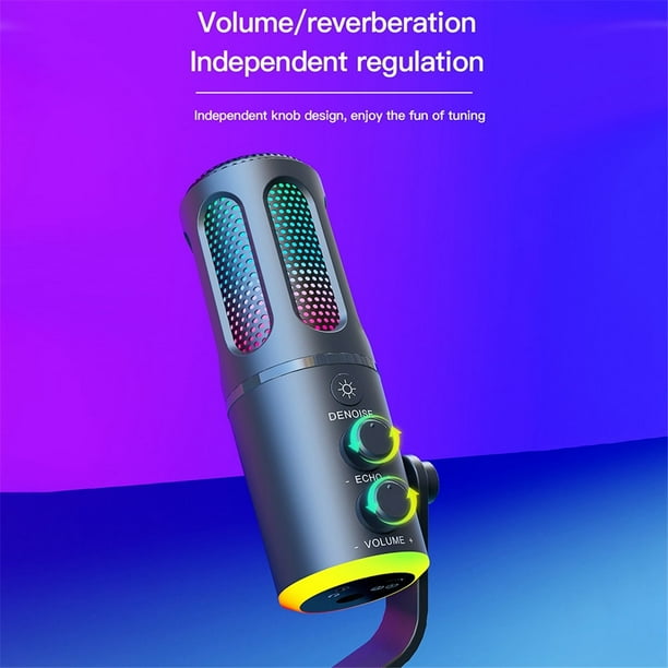 Micrófono para Juegos Profesional con Soporte Micrófono de Condensador con Cable USB RGB para PC, Computadora Portátil, Transmisión de Podcasts, Karaoke