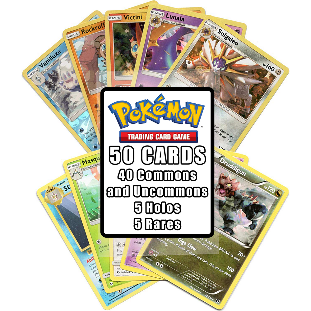 Pokemon Cards 50 Card Assorted Lot Commonsuncommons Holos Rares 