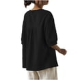 thumbnail image 5 of FRSASU Cotton Linen Shirt Women Spring Casual Scoop Neck 3/4 Sleeve Tops Button Loose Fit Beach Tops Soft Blouse Black, 5 of 6