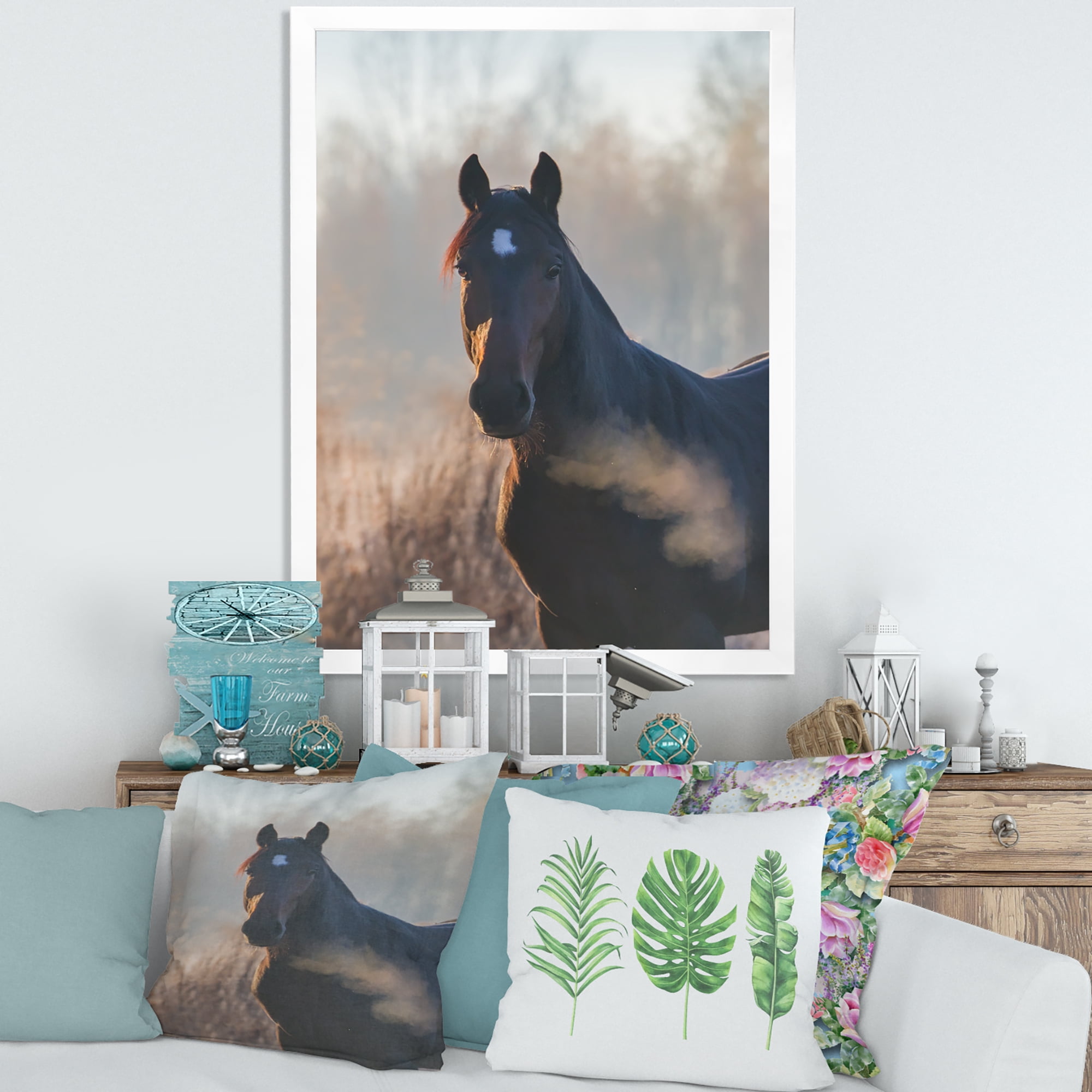 Designart 'Close Up Portrait Of A Horse On An Autumn Morning' Farmhouse Framed Art Print