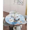 thumbnail image 4 of Nautical Vintage Anchor Rudder Coral Fitted Round Tablecloths Elastic Edged Table Covers 36"-44",Ocean Starfish on Wooden Waterproof Dining Room Kitchen Table Cloth for Holiday Party Tables Decor, 4 of 8