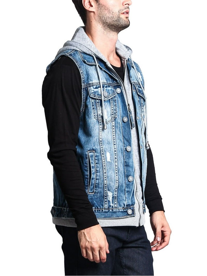 ☆新品☆ 8yards Men’s BIG HOODIE VEST Victorious Men's Layered Hoodie Denim Vest, Distressed