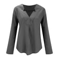 thumbnail image 4 of Tiqkatyck Women Summer Tops, Womens Long Sleeve Cotton Linen Blouse Loose Fit Casual V Neck Tops, Summer Tops for Women, Shirts for Women Grey M, 4 of 9
