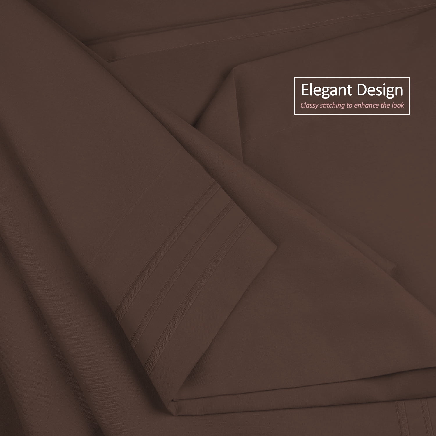 Clara Clark Premier 1800 Microfiber Collection 3-Line Bed Sheet Set, Full Size, Chocolate Brown