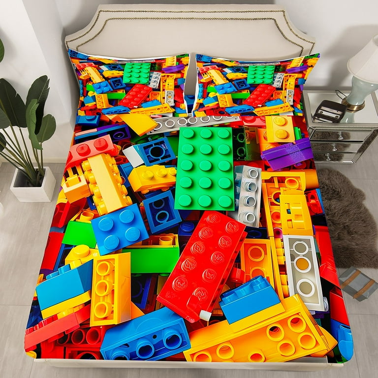 Building Blocks Bed Sheets Set Full, Colorful Sheet Set 3D