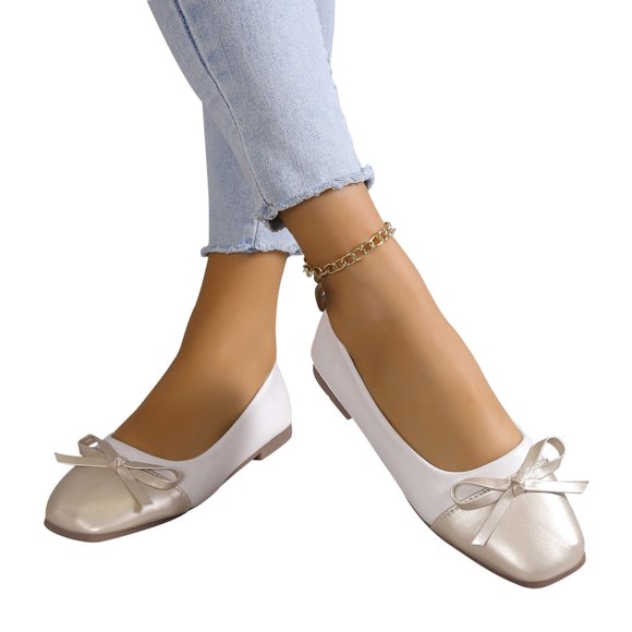 Cameland Small Fragrant Wind Single Shoes Colored Bow Knot Shallow Mouth Flat Bottom Rectangular Toe Beans Shoes