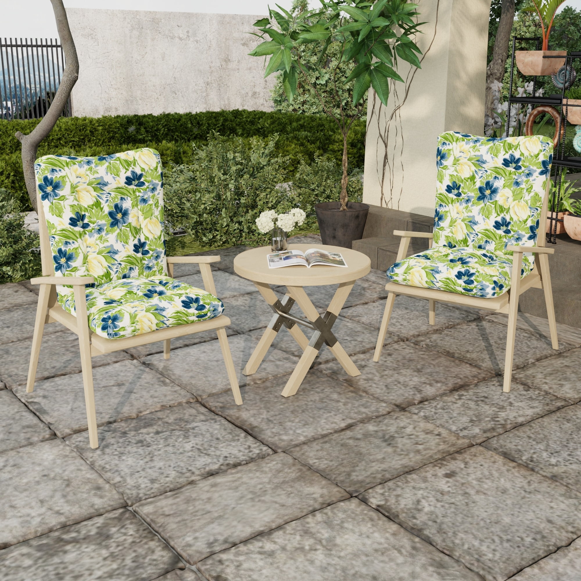 Jordan Manufacturing 38" x 21" Rebecca Asparagus Green Floral Rectangular Outdoor Wrought Iron Chair Cushion with Ties and Hanger Loop