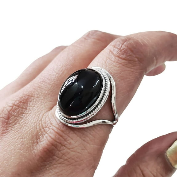 Natural Black Onyx Ring, Black Onyx Ring, December Birthstone, Designer Band, 925 Sterling Silver, Womens Ring, Christmas, Thanksgiving, Handmade, Statement Jewelry, Natural Gemstone Ring