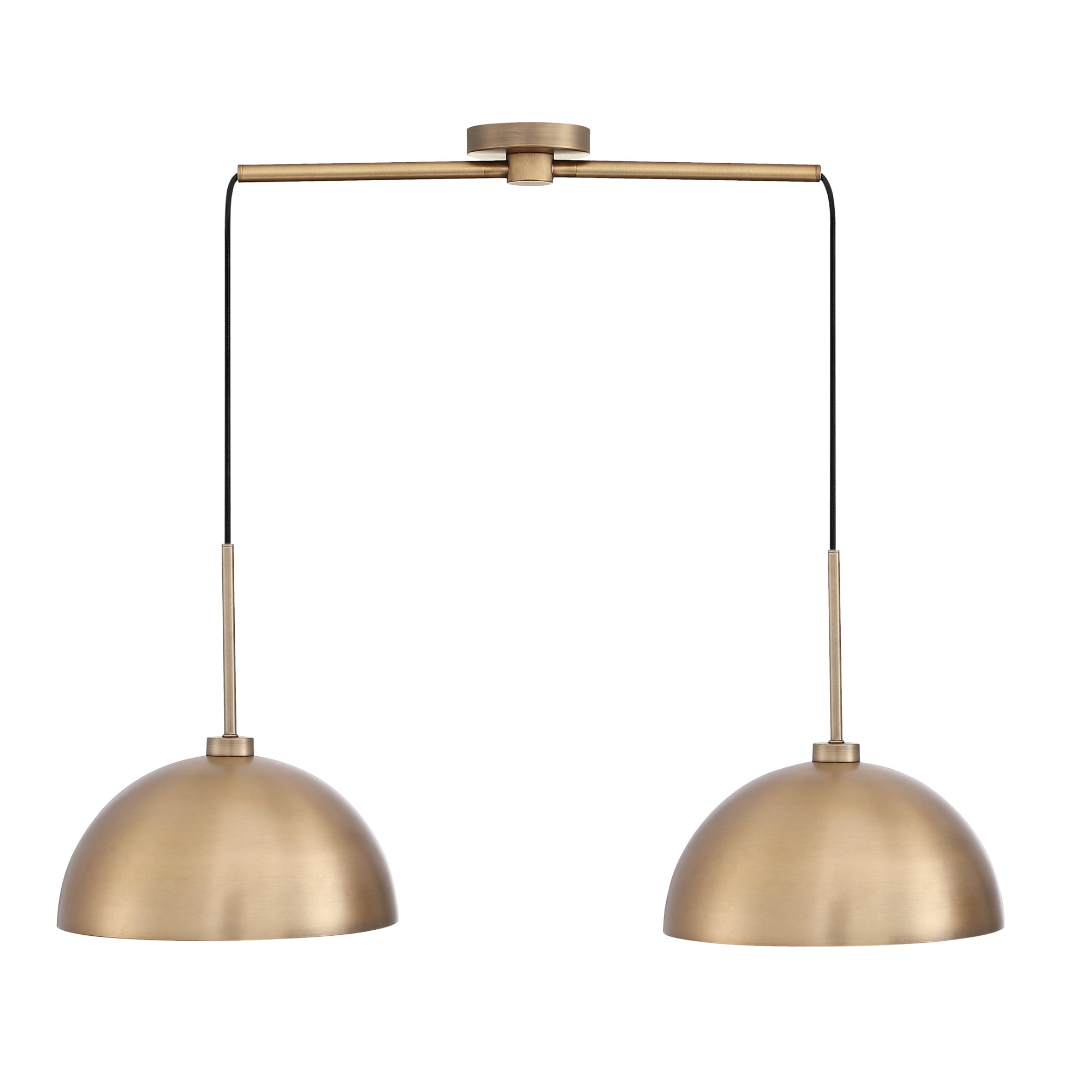 Nathan James Percy Modern 2-Light Pendant Island Light Fixture, Brass Hanging Lights with Gold Metal Shade and Adjustable Cord