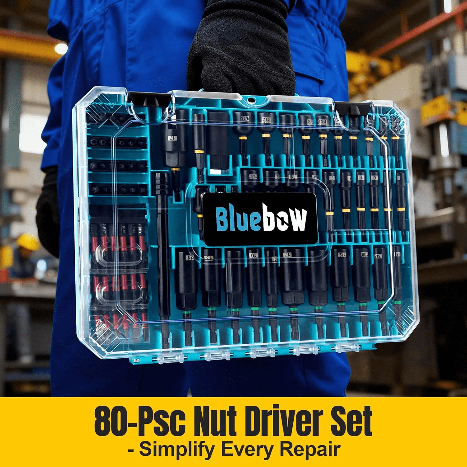 80PSC Magnetic Impact Nut Driver Set - Metric & SAE with Socket Adapters, Wing Nut Driver, Bit Holder, Universal Sockets, Quick Release Extension, Power Bits, 1/4'' Quick Change, Storage Box