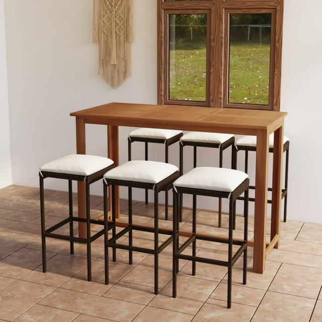 vidaXL Ensemble de Bar de Jardin 7 Pcs avec Coussins Marron