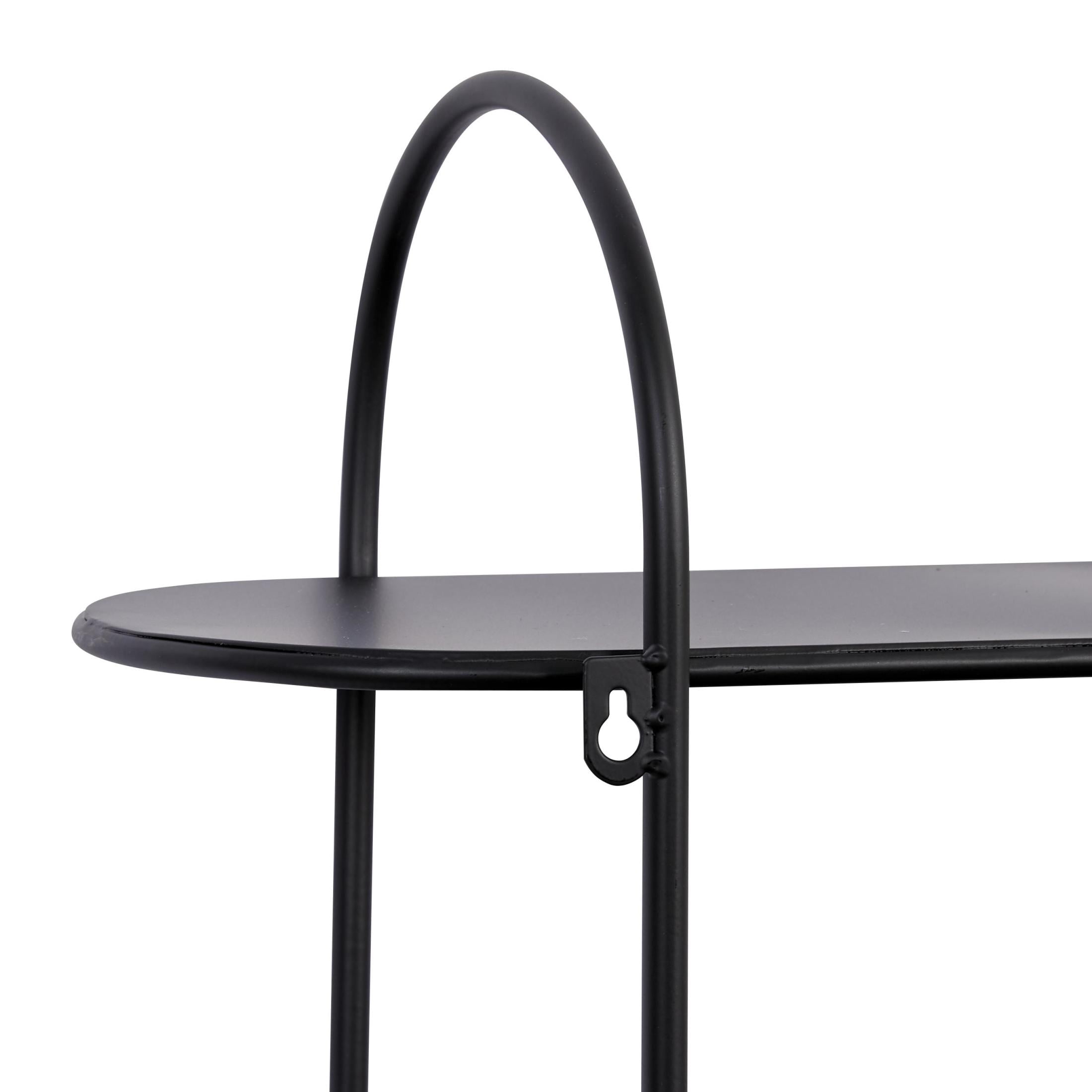 DecMode Black Industrial Metal Long with Round Edge 3 Tier Wall Shelf, 28"W x 28"H