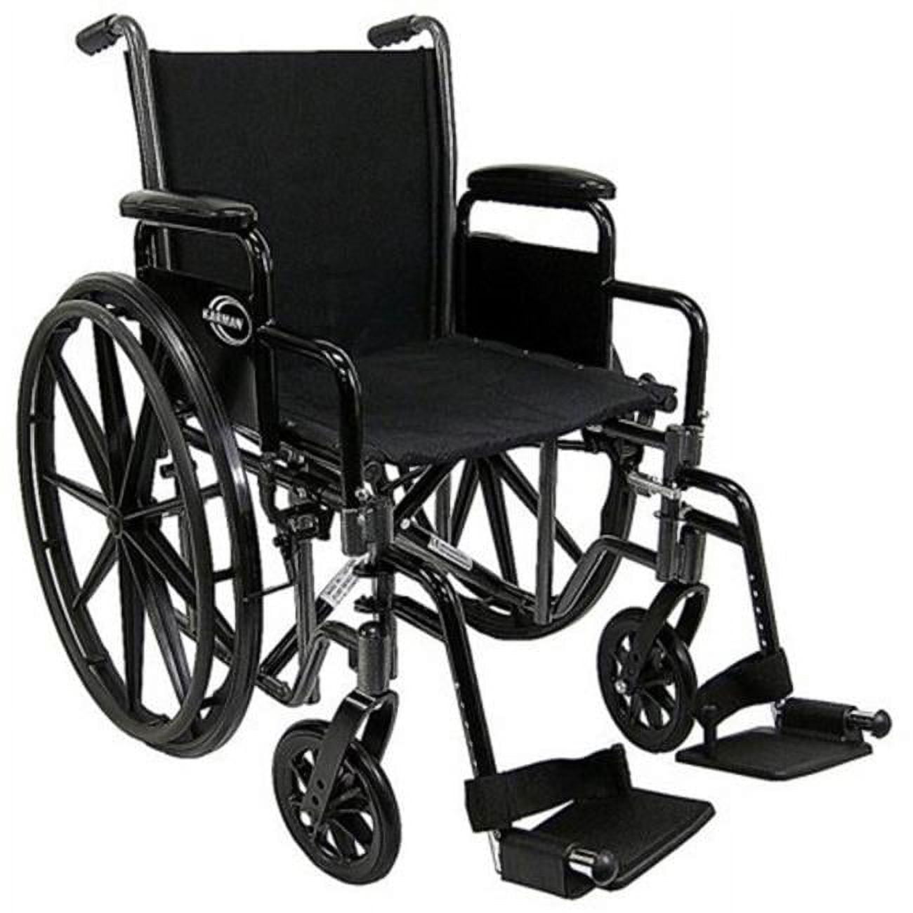 Karman LT-700T-20W 20 in. 36 lbs Height Adujustable Seat Lightweight Steel Wheelchair with Removable Armrest, Silver Vein