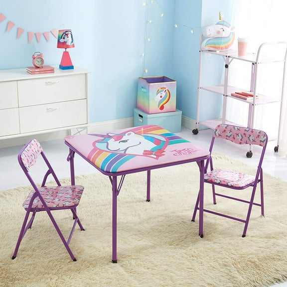 Nickelodeon Jojo Siwa 3 Piece Table & Chair Set with 2 Folding Chairs and 1 Table, Ages 3 , Purple Painted Metal Frame