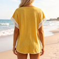 thumbnail image 4 of Likimi 2 Piece Sets For Women With Tassels Shorts Sleeve V Neck Solid Color Pocket Top With High Waist Shorts Summer Breathable Soft Outfit Set Yellow Size L, 4 of 5