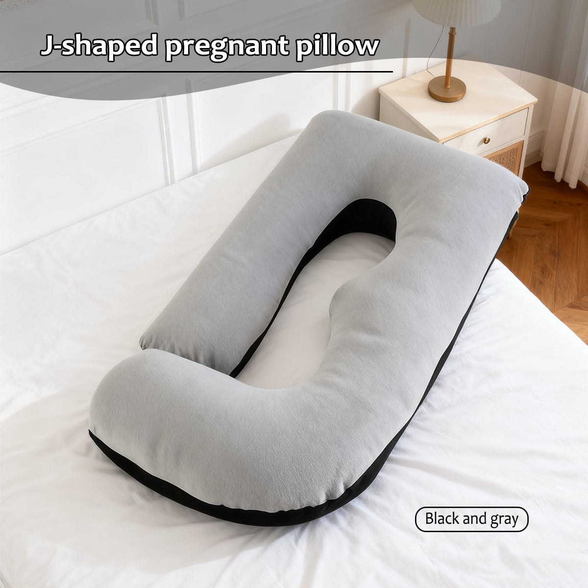Ergonomic, Supportive J Shape Maternity Pillow for Side Sleeper, Gray