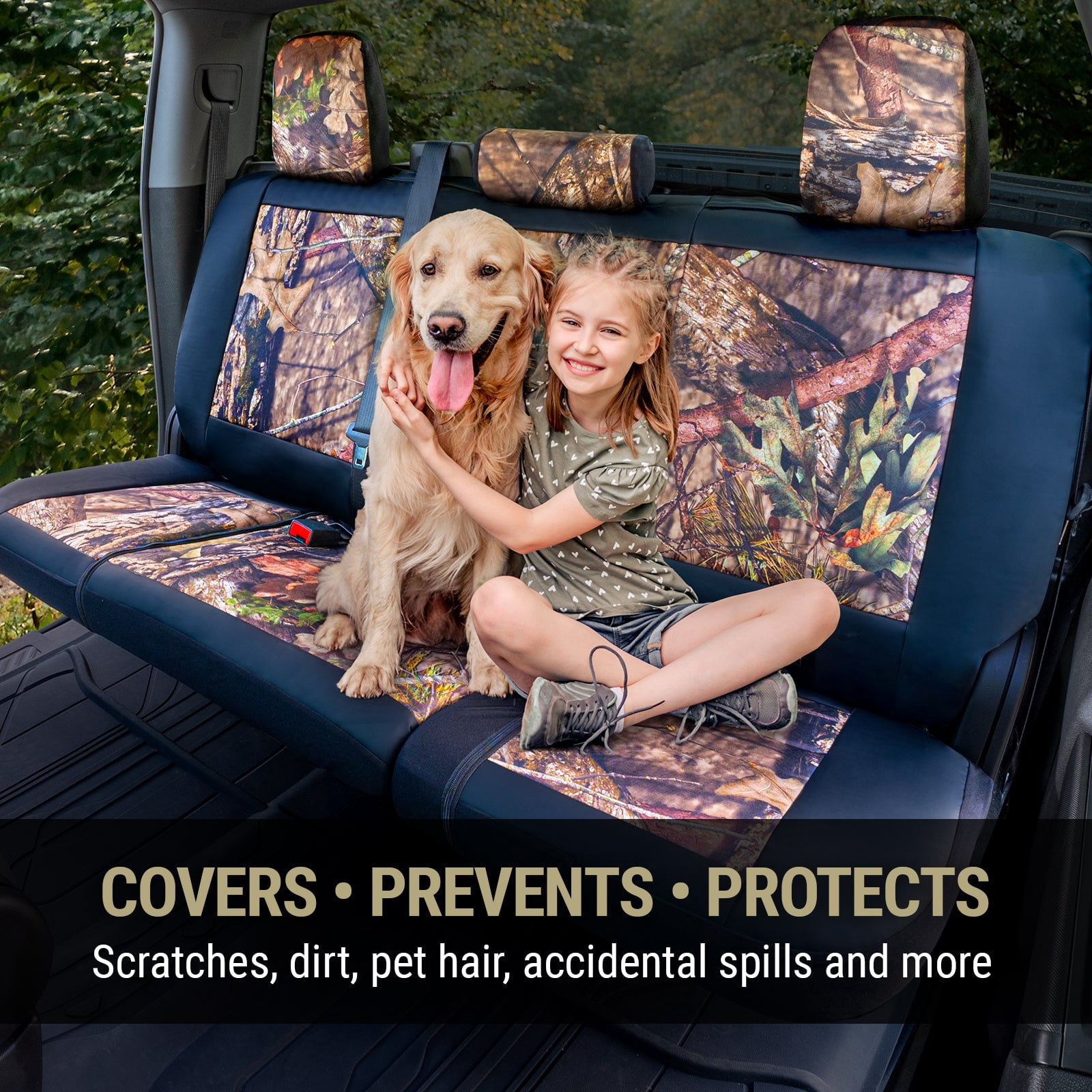 Mossy Oak Truck Bench Seat Cover, Fits Full-Size Truck Bench Seats, 600D Oxford Camo, Black