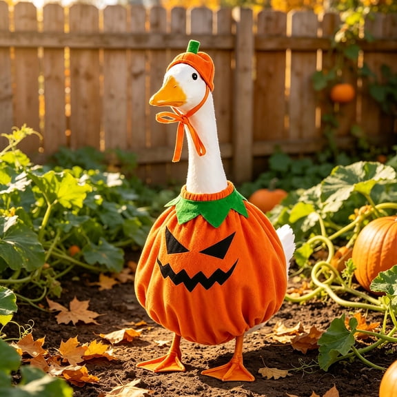 Halloween Goose Outfit Set – Pumpkin & Ghost Costume for Lawn Goose Statue, Holiday Yard Decor