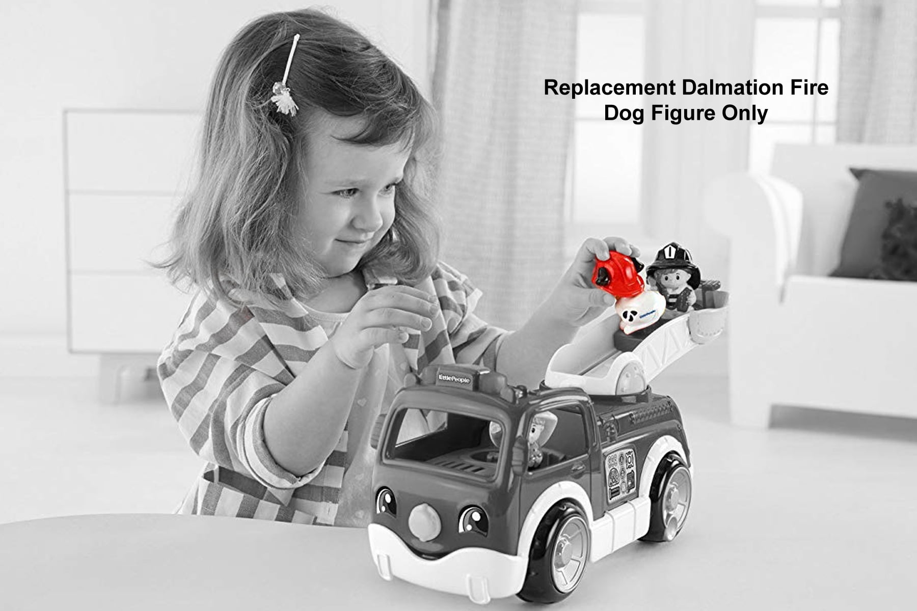 Fisher Price Little People Dalmation Dog Figure in Red Fire Fighter Helmet