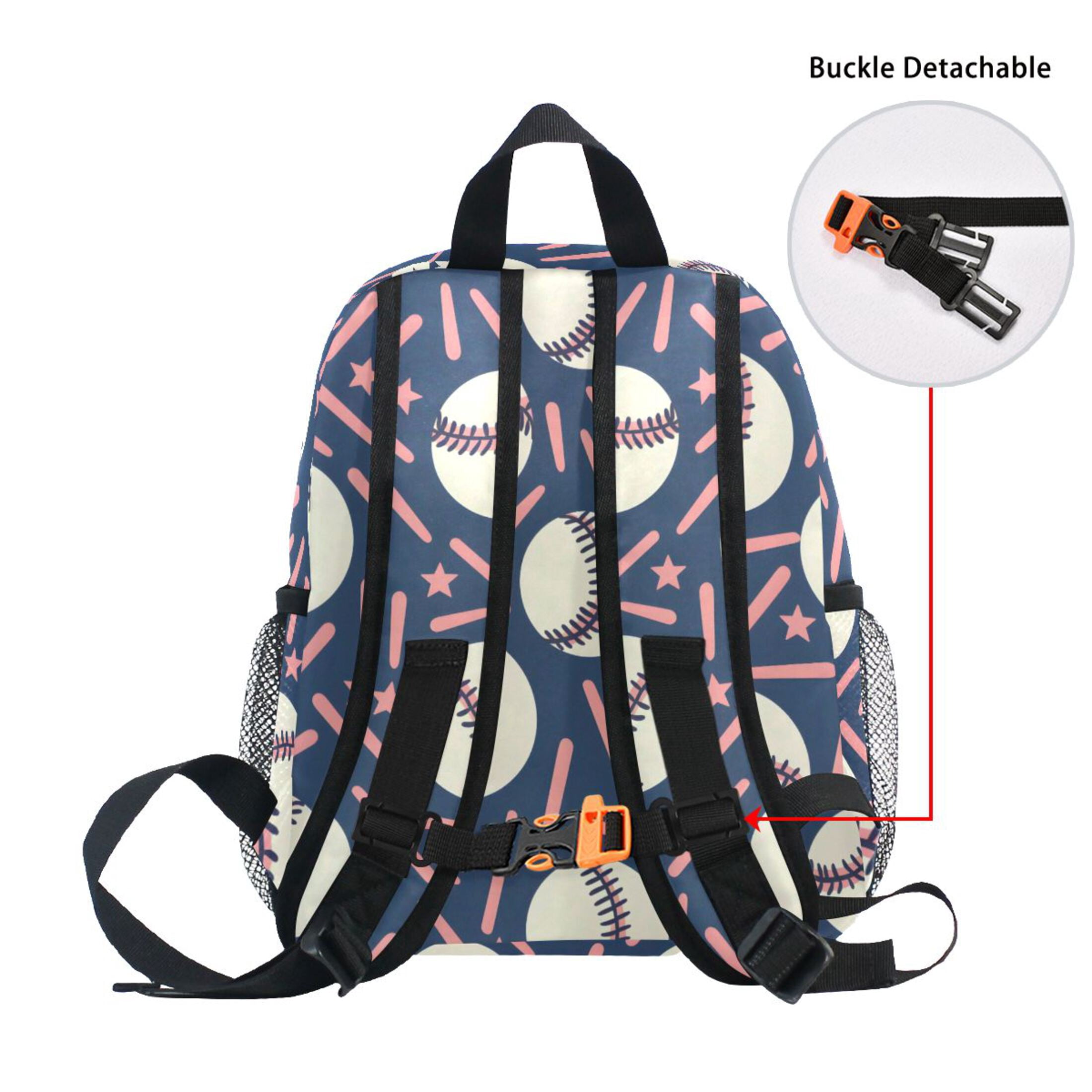 Navy Baseball Confetti Pattern Mini Backpack Cute Small Backpack with Chest Strap and Whistle Ages 3-8