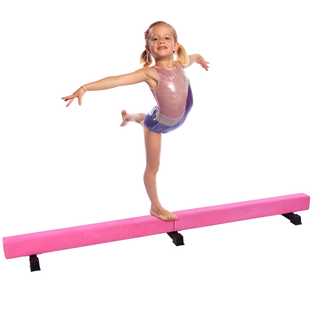 Costway 8FT Suede Training Floor Balance Beam Gymnastics Equipment Kids Practice Pink by Costway