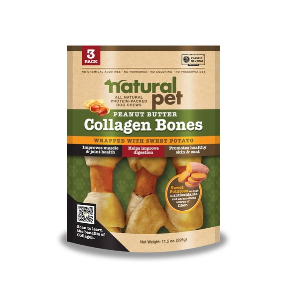 Natural Pet Collagen- Peanut Butter Bones W/ Sweet Potato 3 CT