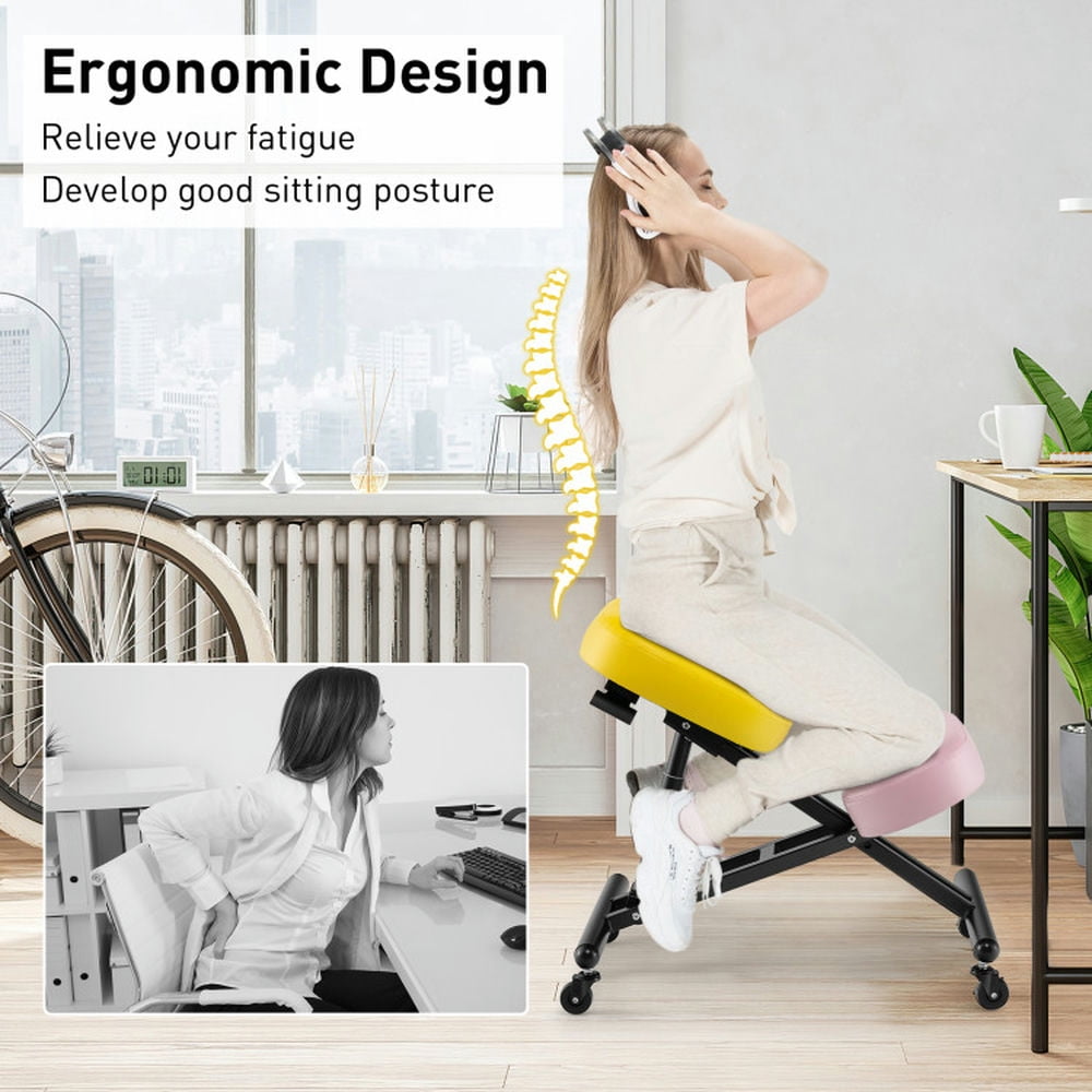 Demi Bonn Adjustable Ergonomic Kneeling Chair with Upgraded Gas Spring Rod and Thick Foam Cushions for Home, Bedroom, Study, Yellow