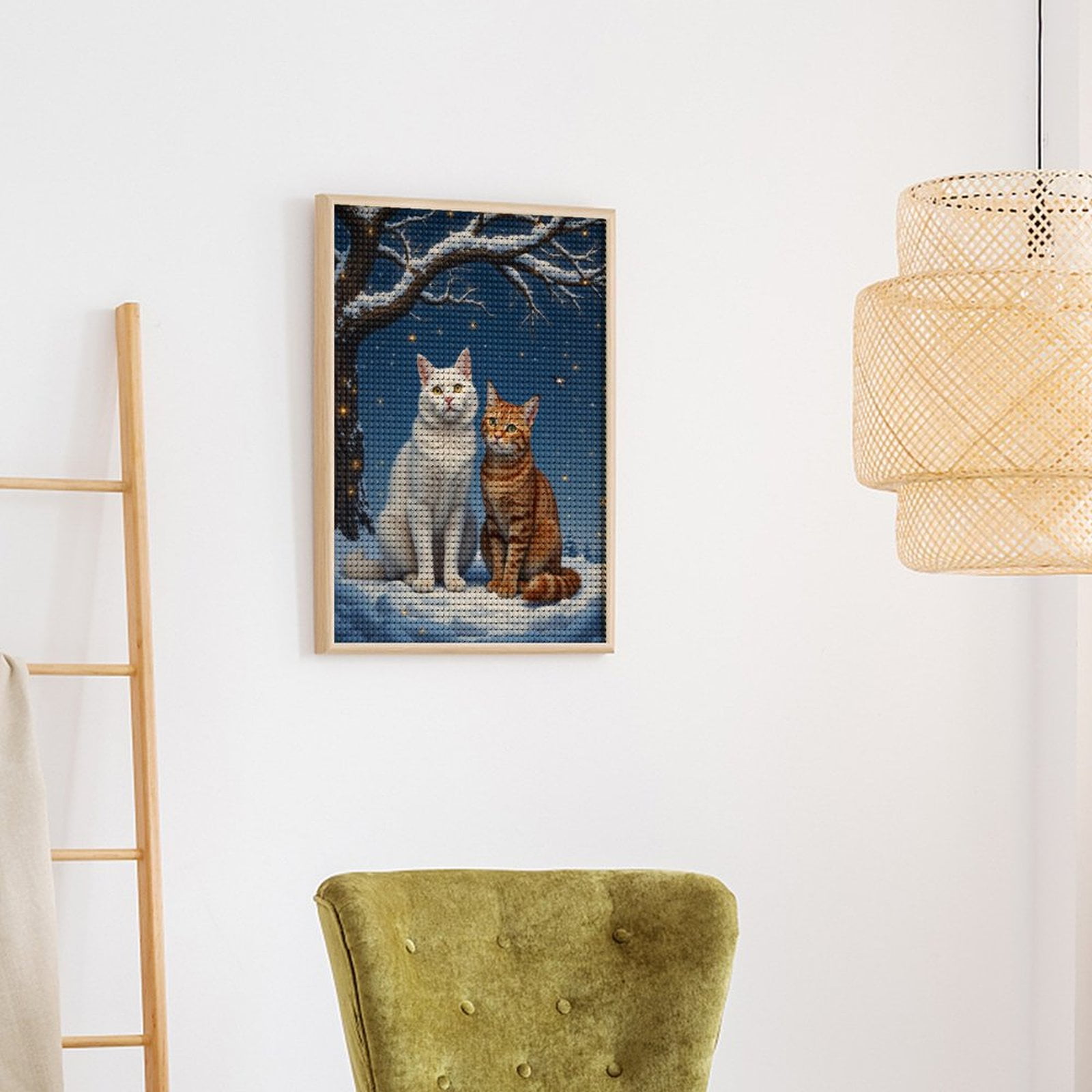 Diamond Art Kit for Adults, Winter Cats Under Starry Sky Diamond Painting for Adults Beginners, 5D DIY Diamond Art Painting Kits, Colorful Diamond Painting Craft for Home Decor 12x16