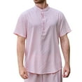 thumbnail image 3 of Mens Polo Shirt Solid Color Stand Collar T Shirt Long Placket Button Knit Summer Top Pink M, 3 of 9