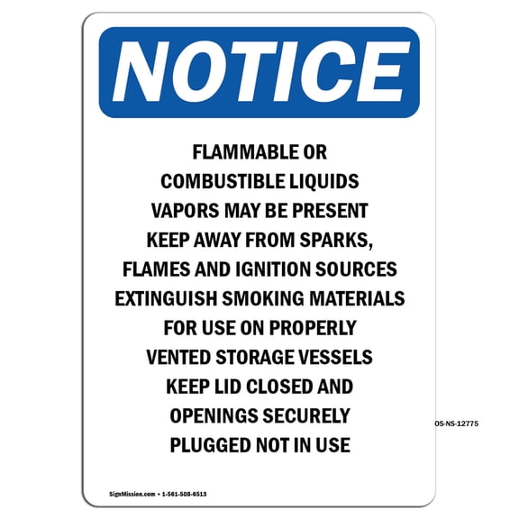 OSHA Notice Signs - Flammable Or Combustible Liquids | Decal | Protect Your Business, Construction Site, Warehouse | Made in the USA
