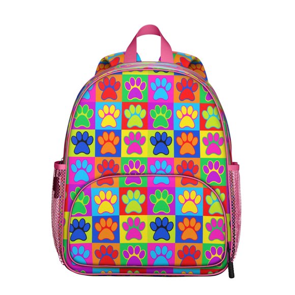Sac à Dos Étudiant Design Imprimé Chien – Motif Patte de Chiot Ludique avec Dessin Animé Os et Queue, Style Aquarelle Artistique pour l'École