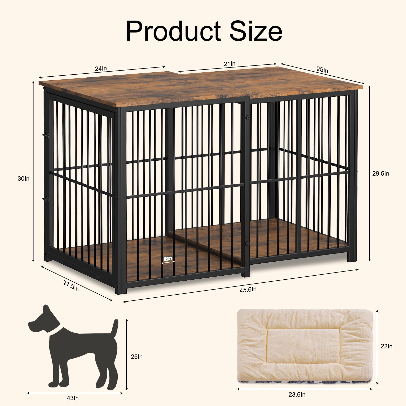 Erinnyees Large Dog Crate Furniture, Retractable Dog Kennel Furniture, Wooden Large Dog Kennel Indoor, Heavy-Duty Dog Cage Furniture with 3 Levels of Adjustable Size,45.6" L