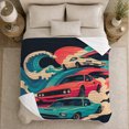 thumbnail image 5 of Retro Vintage Sports Cars Racing Past Red Sun, Cozy Friendship Quote Scene, Warm Flannel Blanket for Living Room and Reading Nook, Art Lovers Friendship Gift, Artistic Home Decor, 5 of 9