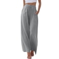 thumbnail image 1 of Women High Waisted Wide Leg Pants - Fashion Drawstring Elastic Trousers, Comfy Straight Leg Long Pants with Pockets, Polyester, 1 of 5