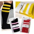 thumbnail image 3 of Couver 2-Pairs Women's Triple Striped Knee High Tube Cotton Socks Size 9-11, Black / Lavender, 3 of 8