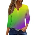 thumbnail image 2 of Ounisa Womens Funny Mardi Gras 3/4 Sleeve Sequins Mask Printed Shirts Tunics 2025 Trendy Holiday T-Shirts Carnival Tops, 2 of 5