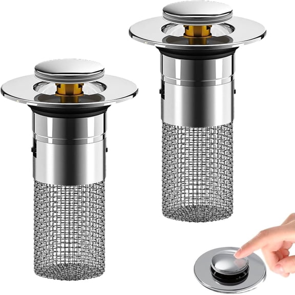 2Pcs Bathroom Sink Stopper Drain Hair Catcher，Universal Pop Up Drain Hair Catcher Bathroom Sink Stopper with Removable Stainless Steel Filter Basket