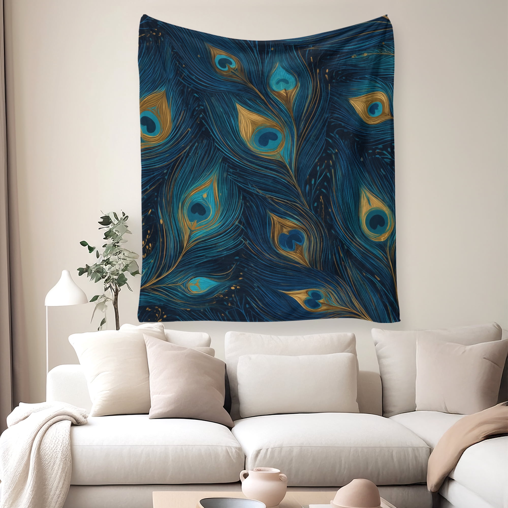 Flannel Fleece Throw Blanket, Soft Large Throw Blanket, Lightweight Cozy Plush Throw Blanket Fit Sofa Bed, 30"x40", Peacock Feather
