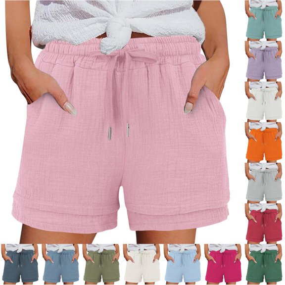 CAIVO Women Casual Summer Shorts High Waisted Elastic Waist Comfortable Stretch Solid Color Holiday Outdoor Leisure Work Bottoms