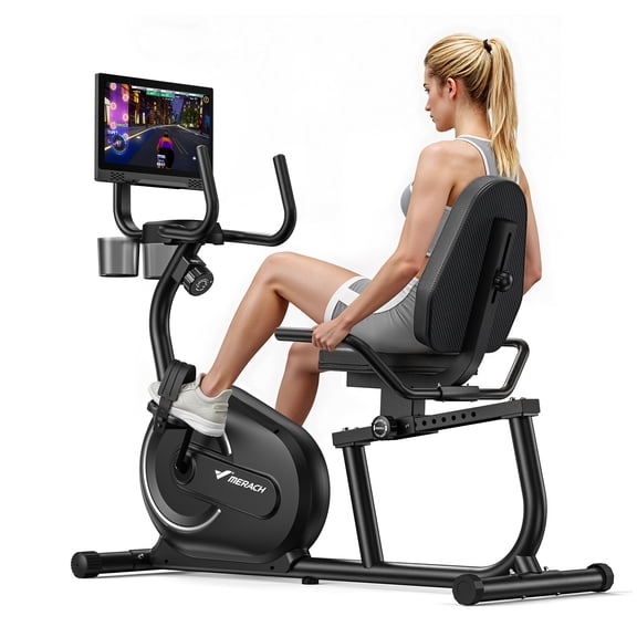 MERACH Recumbent Exercise Bike with Screen, Magnetic Resistance, Bluetooth APP, Adjustable Seat & Backrest, 350 LBS Capacity, Indoor Stationary Bike for Seniors & Home Cardio