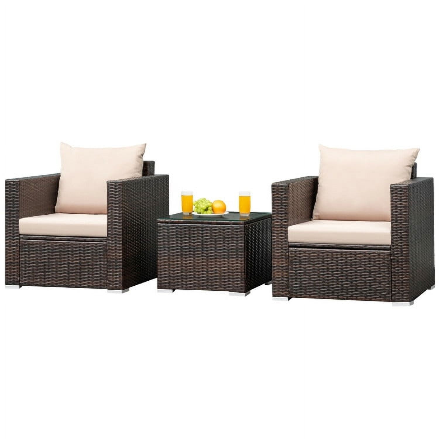 Aimee Lii 3 Pcs Patio Rattan Furniture Bistro Sofa Set with Cushioned, Modern Patio Furniture, Beige